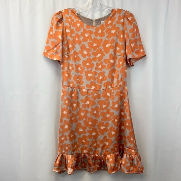 Dress Forum Womens Shift Dress Multicolor Floral Ruffle Hem Puff Sleeve Mini S - Picture 1 of 11